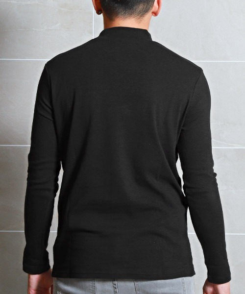 LUXSTYLE(ラグスタイル)の「無地モックネックロンT(Tシャツ/カットソー・メンズ・ブラック/杢グレー/ホワイト・L/XL/M)」の4枚目の写真