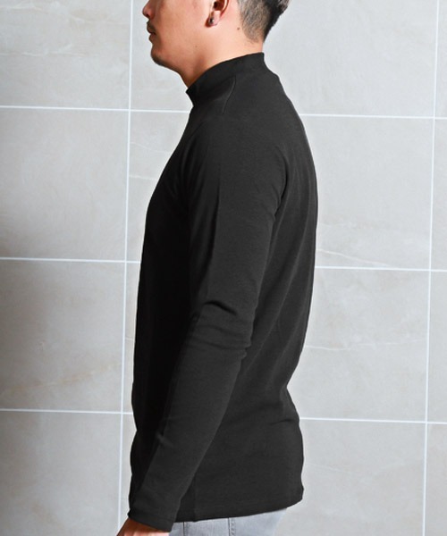 LUXSTYLE(ラグスタイル)の「無地モックネックロンT(Tシャツ/カットソー・メンズ・ブラック/杢グレー/ホワイト・L/XL/M)」の5枚目の写真