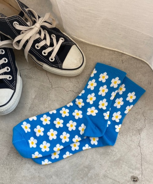 WEGO（ウィゴー）の「WEGO/総柄フラワーソックス（ソックス/靴下・レディース・ホワイト/グリーン/ピンク/オレンジ/ブルー・FREE）」の8枚目の写真