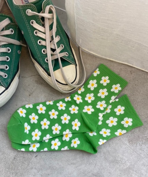 WEGO（ウィゴー）の「WEGO/総柄フラワーソックス（ソックス/靴下・レディース・ホワイト/グリーン/ピンク/オレンジ/ブルー・FREE）」の7枚目の写真