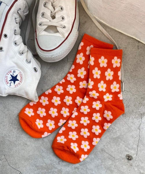 WEGO（ウィゴー）の「WEGO/総柄フラワーソックス（ソックス/靴下・レディース・ホワイト/グリーン/ピンク/オレンジ/ブルー・FREE）」の10枚目の写真