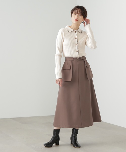 N.（N. Natural Beauty Basic）（エヌエヌナチュラルビューティーベーシック）の「◆ステッチ刺繍襟付カーディガン（カーディガン/ボレロ・レディース・ネイビー/ライトグリーン/クリーム・MEDIUM）」の4枚目の写真