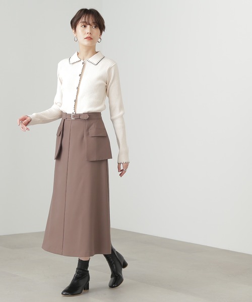 N.（N. Natural Beauty Basic）（エヌエヌナチュラルビューティーベーシック）の「◆ステッチ刺繍襟付カーディガン（カーディガン/ボレロ・レディース・ネイビー/ライトグリーン/クリーム・MEDIUM）」の5枚目の写真