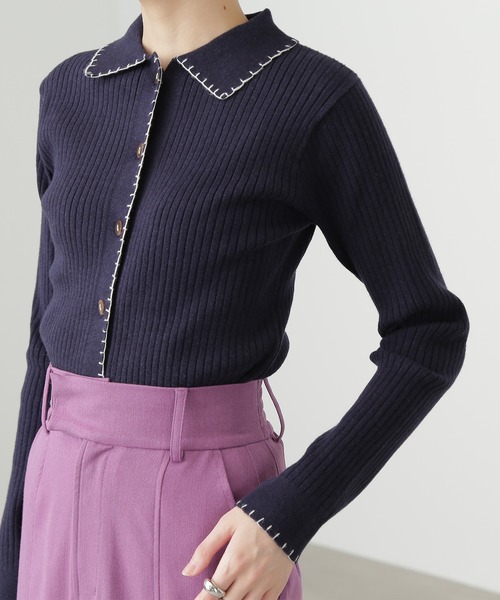 N.（N. Natural Beauty Basic）（エヌエヌナチュラルビューティーベーシック）の「◆ステッチ刺繍襟付カーディガン（カーディガン/ボレロ・レディース・ネイビー/ライトグリーン/クリーム・MEDIUM）」の18枚目の写真