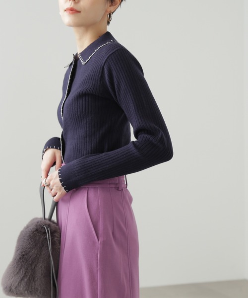 N.（N. Natural Beauty Basic）（エヌエヌナチュラルビューティーベーシック）の「◆ステッチ刺繍襟付カーディガン（カーディガン/ボレロ・レディース・ネイビー/ライトグリーン/クリーム・MEDIUM）」の16枚目の写真