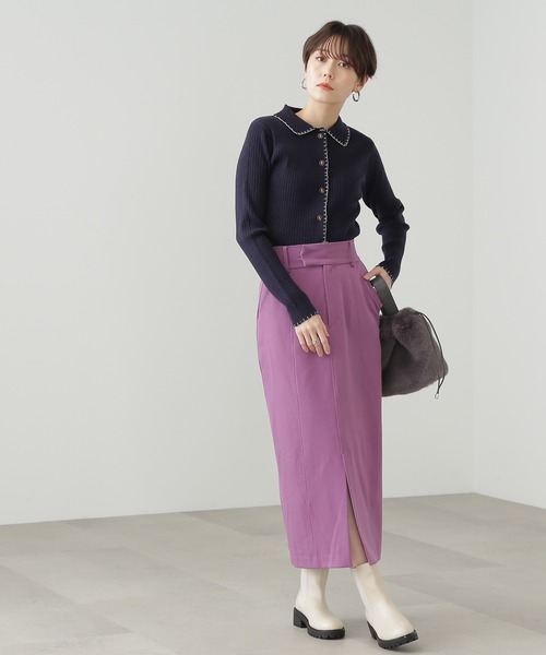 N.（N. Natural Beauty Basic）（エヌエヌナチュラルビューティーベーシック）の「◆ステッチ刺繍襟付カーディガン（カーディガン/ボレロ・レディース・ネイビー/ライトグリーン/クリーム・MEDIUM）」の12枚目の写真