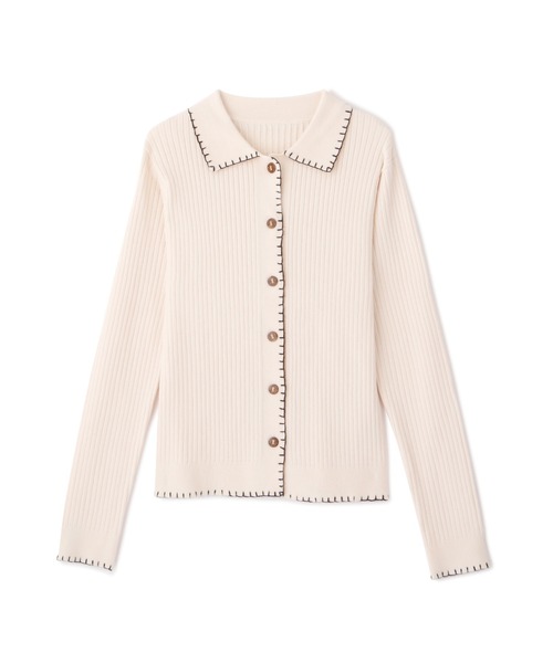 N.（N. Natural Beauty Basic）（エヌエヌナチュラルビューティーベーシック）の「◆ステッチ刺繍襟付カーディガン（カーディガン/ボレロ・レディース・ネイビー/ライトグリーン/クリーム・MEDIUM）」の6枚目の写真