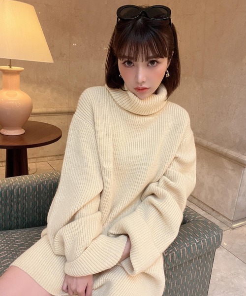 EIMY ISTOIRE(エイミーイストワール)の「オフロールルーズニットミニワンピース(ワンピース・レディース・ブラック/ライトイエロー/ホワイト/ブラウン/ピンク/ミント・FREE)」の10枚目の写真