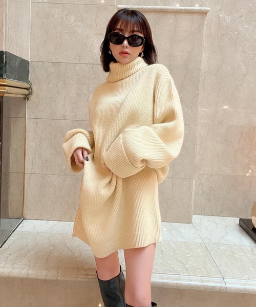 EIMY ISTOIRE(エイミーイストワール)の「オフロールルーズニットミニワンピース(ワンピース・レディース・ブラック/ライトイエロー/ホワイト/ブラウン/ピンク/ミント・FREE)」の9枚目の写真