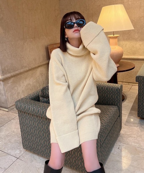 EIMY ISTOIRE(エイミーイストワール)の「オフロールルーズニットミニワンピース(ワンピース・レディース・ブラック/ライトイエロー/ホワイト/ブラウン/ピンク/ミント・FREE)」の7枚目の写真