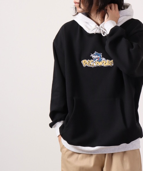 Limited Line Naive Magic（リミテッドラインナイーブマジック）の「PETTYWOLF 裏起毛 フロント刺繍配色 ワイド フーディー（パーカー・メンズ・ホワイト/ブルー/アッシュグレー/ブラック/グリーン・M/L）」の17枚目の写真
