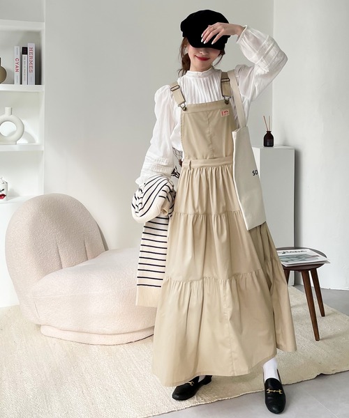 《JaVaジャバコラボ》着映え力抜群。2wayティアードサロペットワンピース（スカート部取り外し可）