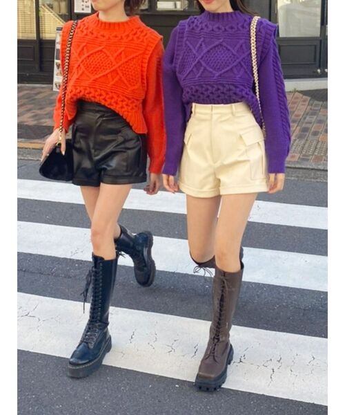 フェイクレザーサイドポケットショートパンツ（その他パンツ