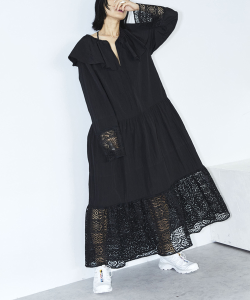 Cityshop フリルカラーロングドレス ワンピース レーヨンシティーショップ CITYSHOP ワンピース CUT DRESS with SCARF：ワンピース