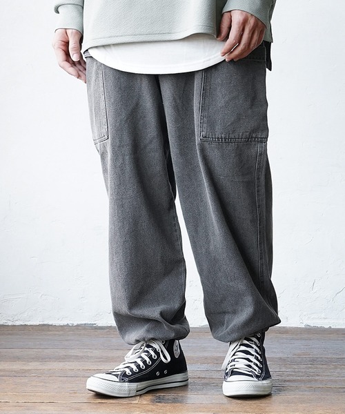 MinoriTY(マイノリティ)の「【MinoriTY】デニムイージーカーゴパンツ ワイドパンツ デニムパンツ メンズ 秋服 夏服(カーゴパンツ・メンズ・ブラック/ブルー・L/M)」の3枚目の写真