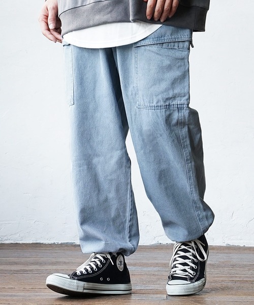 MinoriTY(マイノリティ)の「【MinoriTY】デニムイージーカーゴパンツ ワイドパンツ デニムパンツ メンズ 秋服 夏服(カーゴパンツ・メンズ・ブラック/ブルー・L/M)」の7枚目の写真