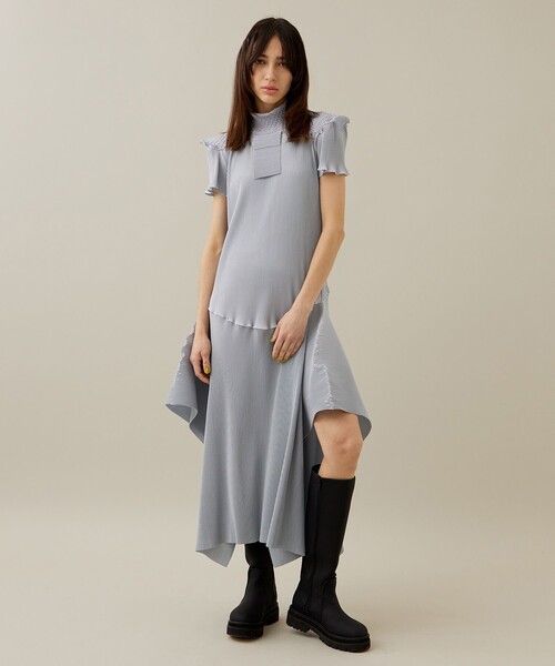 PATOU ホワイト ブラック ショートスリーブドレス an/アン】レース/ 切り替え/ 七分袖/ 五分袖/ 長袖/ 袖あり