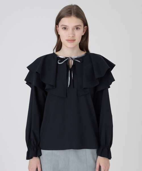 BLUE LABEL CRESTBRIDGE（ブルーレーベルクレストブリッジ）の「ハーブカラーエアリーローンブラウス（シャツ/ブラウス・レディース・ベージュ/ダークネイビー/ピンク系その他2・38/36）」の3枚目の写真