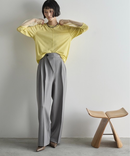 THE YOn（ザヨン）の「チュール切替シアートップス（Tシャツ/カットソー・レディース・ホワイト/ピンク/ブルー/ブラック/グレー/イエロー/オレンジ/ミント/アイボリー/グレイッシュベージュ/チャコールグレー/レモンイエロー・FREE）」の19枚目の写真