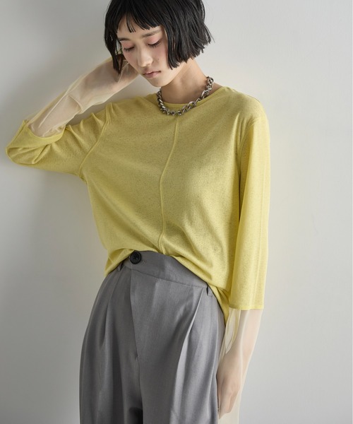 THE YOn（ザヨン）の「チュール切替シアートップス（Tシャツ/カットソー・レディース・ホワイト/ピンク/ブルー/ブラック/グレー/イエロー/オレンジ/ミント/アイボリー/グレイッシュベージュ/チャコールグレー/レモンイエロー・FREE）」の13枚目の写真