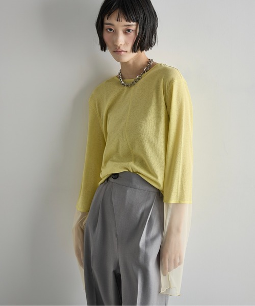 THE YOn（ザヨン）の「チュール切替シアートップス（Tシャツ/カットソー・レディース・ホワイト/ピンク/ブルー/ブラック/グレー/イエロー/オレンジ/ミント/アイボリー/グレイッシュベージュ/チャコールグレー/レモンイエロー・FREE）」の14枚目の写真