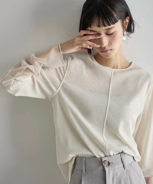 セール】チュール切替シアートップス（Tシャツ/カットソー