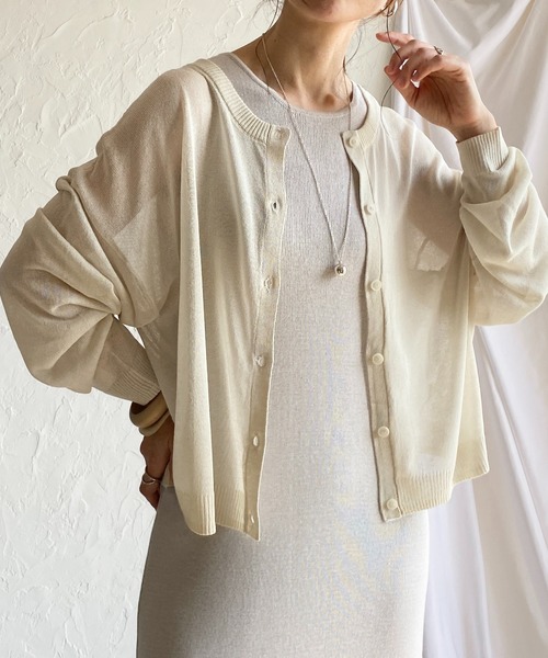 She's Closet(シーズクローゼット)の「リネンタッチ前後2WAYボリュームスリーブショート丈長袖シアーカーディガントップス(カーディガン/ボレロ・レディース・イエロー/アイボリー/パープル/グレー/ブラック・FREE)」の1枚目の写真