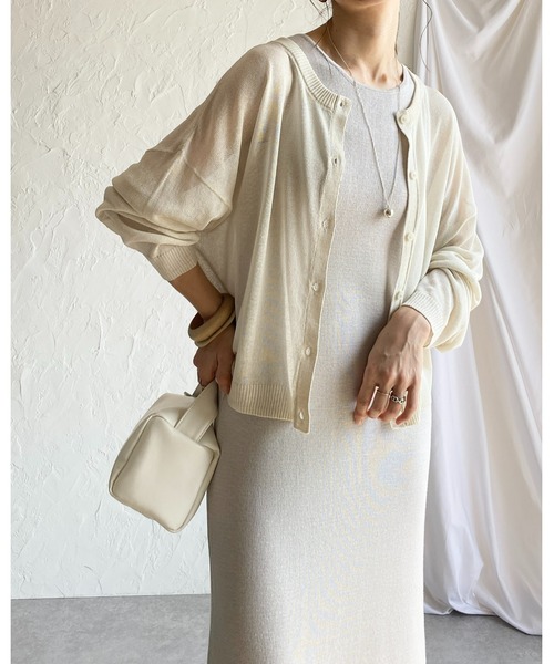 She's Closet(シーズクローゼット)の「リネンタッチ前後2WAYボリュームスリーブショート丈長袖シアーカーディガントップス(カーディガン/ボレロ・レディース・イエロー/アイボリー/パープル/グレー/ブラック・FREE)」の6枚目の写真