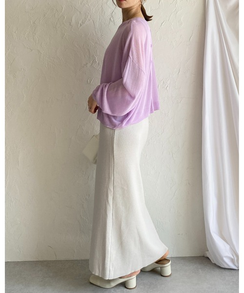 She's Closet(シーズクローゼット)の「リネンタッチ前後2WAYボリュームスリーブショート丈長袖シアーカーディガントップス(カーディガン/ボレロ・レディース・イエロー/アイボリー/パープル/グレー/ブラック・FREE)」の13枚目の写真