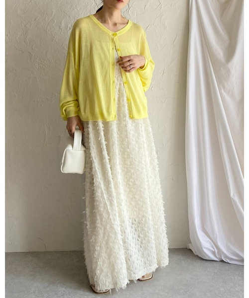 She's Closet(シーズクローゼット)の「リネンタッチ前後2WAYボリュームスリーブショート丈長袖シアーカーディガントップス(カーディガン/ボレロ・レディース・イエロー/アイボリー/パープル/グレー/ブラック・FREE)」の7枚目の写真