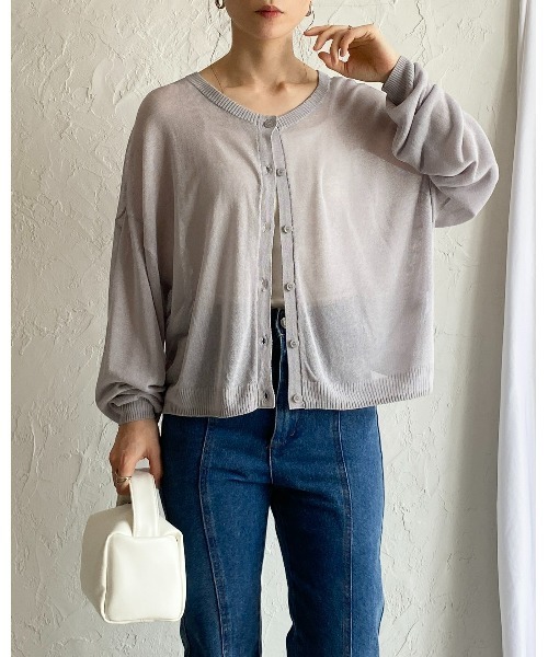 She's Closet(シーズクローゼット)の「リネンタッチ前後2WAYボリュームスリーブショート丈長袖シアーカーディガントップス(カーディガン/ボレロ・レディース・イエロー/アイボリー/パープル/グレー/ブラック・FREE)」の14枚目の写真