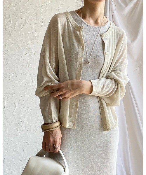 She's Closet(シーズクローゼット)の「リネンタッチ前後2WAYボリュームスリーブショート丈長袖シアーカーディガントップス(カーディガン/ボレロ・レディース・イエロー/アイボリー/パープル/グレー/ブラック・FREE)」の21枚目の写真