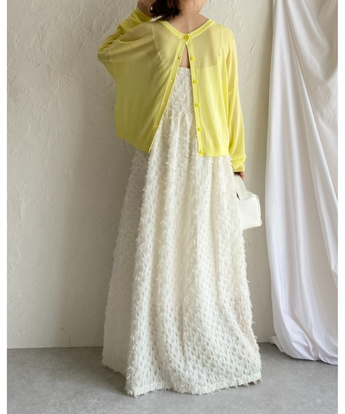 She's Closet(シーズクローゼット)の「リネンタッチ前後2WAYボリュームスリーブショート丈長袖シアーカーディガントップス(カーディガン/ボレロ・レディース・イエロー/アイボリー/パープル/グレー/ブラック・FREE)」の15枚目の写真