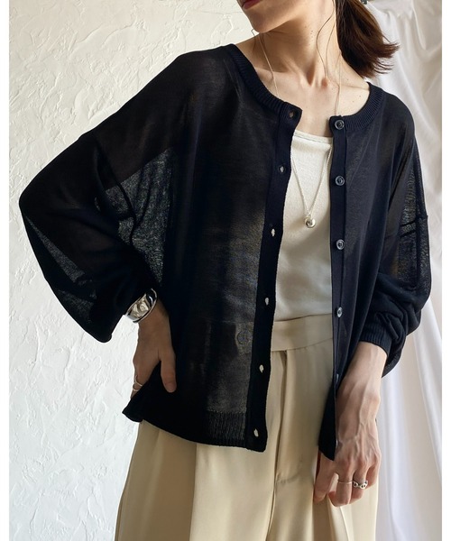 She's Closet(シーズクローゼット)の「リネンタッチ前後2WAYボリュームスリーブショート丈長袖シアーカーディガントップス(カーディガン/ボレロ・レディース・イエロー/アイボリー/パープル/グレー/ブラック・FREE)」の9枚目の写真