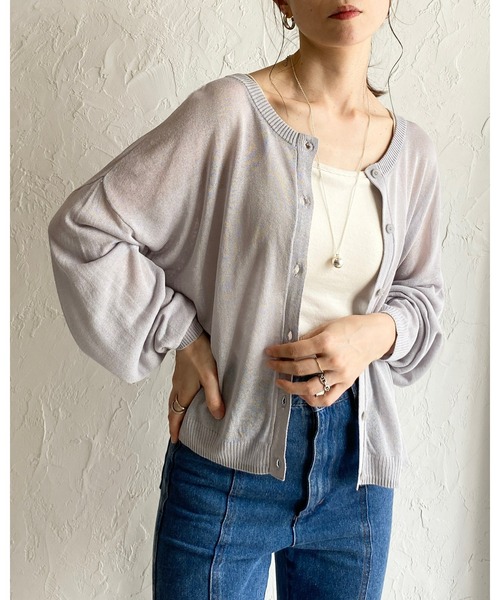 She's Closet(シーズクローゼット)の「リネンタッチ前後2WAYボリュームスリーブショート丈長袖シアーカーディガントップス(カーディガン/ボレロ・レディース・イエロー/アイボリー/パープル/グレー/ブラック・FREE)」の11枚目の写真