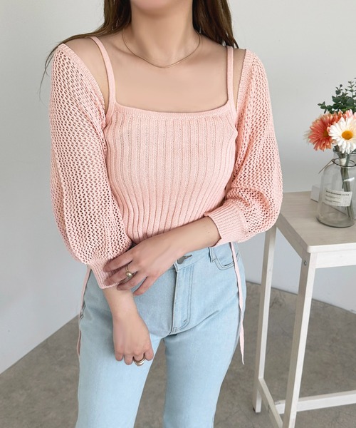 apres jour（アプレジュール）の「リブニットキャミ+メッシュカーディガン【ZOZOTOWN限定アイテム】（カーディガン/ボレロ・レディース・ブラック/ピンク/イエロー/アイボリー・X-LARGE/フリー）」の16枚目の写真