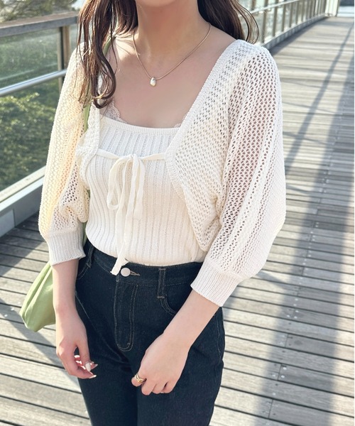 apres jour（アプレジュール）の「リブニットキャミ+メッシュカーディガン【ZOZOTOWN限定アイテム】（カーディガン/ボレロ・レディース・ブラック/ピンク/イエロー/アイボリー・X-LARGE/フリー）」の20枚目の写真