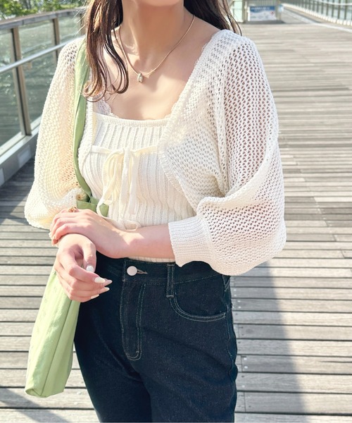 apres jour（アプレジュール）の「リブニットキャミ+メッシュカーディガン【ZOZOTOWN限定アイテム】（カーディガン/ボレロ・レディース・ブラック/ピンク/イエロー/アイボリー・X-LARGE/フリー）」の21枚目の写真