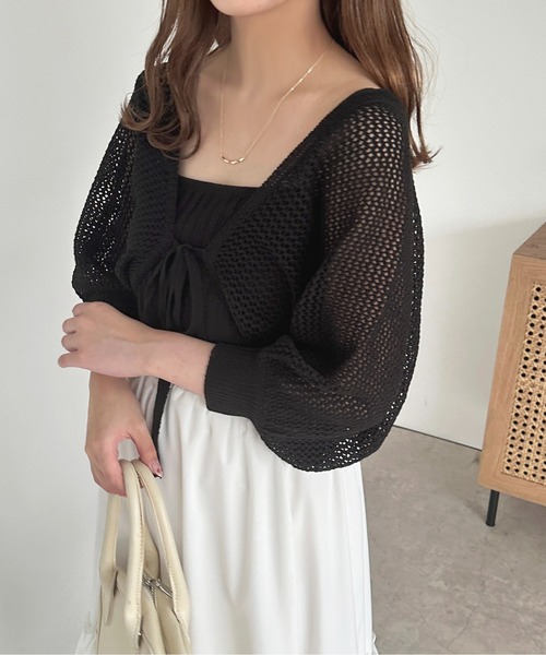 apres jour（アプレジュール）の「リブニットキャミ+メッシュカーディガン【ZOZOTOWN限定アイテム】（カーディガン/ボレロ・レディース・ブラック/ピンク/イエロー/アイボリー・X-LARGE/フリー）」の9枚目の写真