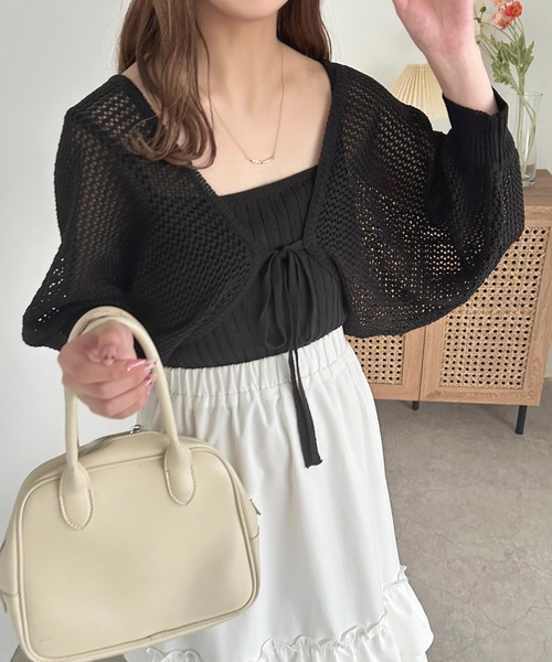 apres jour（アプレジュール）の「リブニットキャミ+メッシュカーディガン【ZOZOTOWN限定アイテム】（カーディガン/ボレロ・レディース・ブラック/ピンク/イエロー/アイボリー・X-LARGE/フリー）」の8枚目の写真