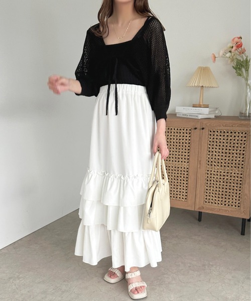 apres jour（アプレジュール）の「リブニットキャミ+メッシュカーディガン【ZOZOTOWN限定アイテム】（カーディガン/ボレロ・レディース・ブラック/ピンク/イエロー/アイボリー・X-LARGE/フリー）」の12枚目の写真