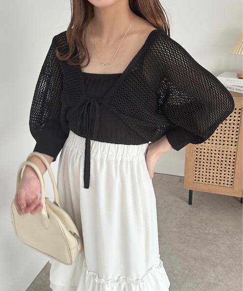 apres jour（アプレジュール）の「リブニットキャミ+メッシュカーディガン【ZOZOTOWN限定アイテム】（カーディガン/ボレロ・レディース・ブラック/ピンク/イエロー/アイボリー・X-LARGE/フリー）」の10枚目の写真