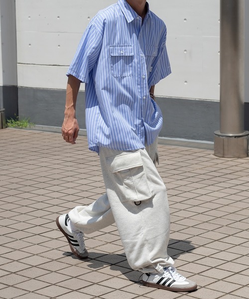 Perushu（ペルーシュ）の「ストライプ/無地ダブルポケットルーズシャツ（シャツ/ブラウス・メンズ・スモークピンク/ライトイエロー/オフホワイト/サックスブルー・MEDIUM/LARGE）」の13枚目の写真