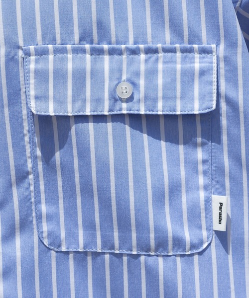 Perushu（ペルーシュ）の「ストライプ/無地ダブルポケットルーズシャツ（シャツ/ブラウス・メンズ・スモークピンク/ライトイエロー/オフホワイト/サックスブルー・MEDIUM/LARGE）」の7枚目の写真
