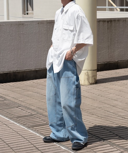 Perushu（ペルーシュ）の「ストライプ/無地ダブルポケットルーズシャツ（シャツ/ブラウス・メンズ・スモークピンク/ライトイエロー/オフホワイト/サックスブルー・MEDIUM/LARGE）」の5枚目の写真