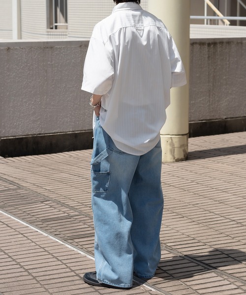 Perushu（ペルーシュ）の「ストライプ/無地ダブルポケットルーズシャツ（シャツ/ブラウス・メンズ・スモークピンク/ライトイエロー/オフホワイト/サックスブルー・MEDIUM/LARGE）」の17枚目の写真