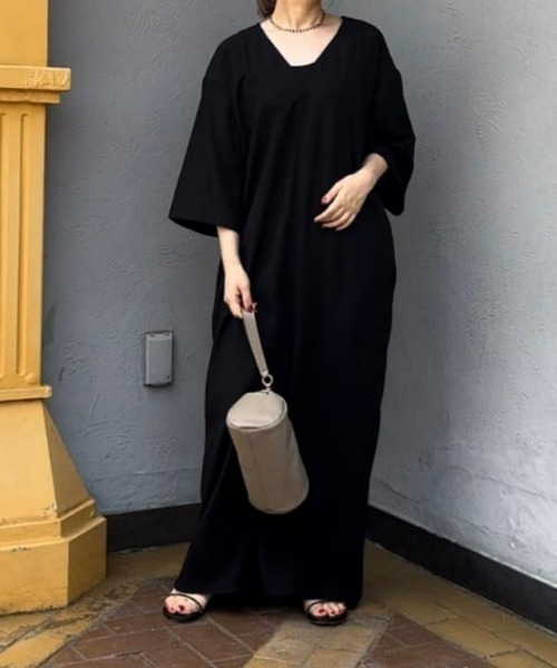 CELERI セルリ　リネン　長袖ロングワンピース　ブラック Deuxieme Classe（ドゥーズィエムクラス）の「CELERI DRESS