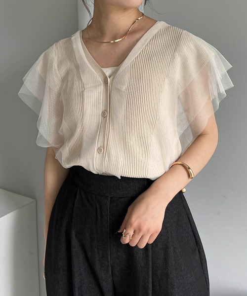 CAPRICIEUX LE'MAGE（カプリシューレマージュ）の「チュールフリルVネックニット（ニット/セーター・レディース・ブラック/ライトベージュ・FREE）」の20枚目の写真