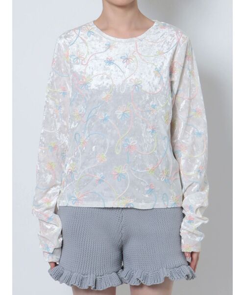 merry jenny（メリージェニー）の「ベロアflower embroidery tops（Tシャツ/カットソー・レディース・オフホワイト/グリーン・FREE）」の18枚目の写真