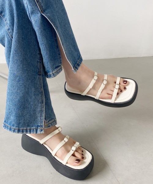 MaxMara シルバー ストラップ 厚底 サンダル セール】ストラップ厚底サンダル（サンダル）｜wears